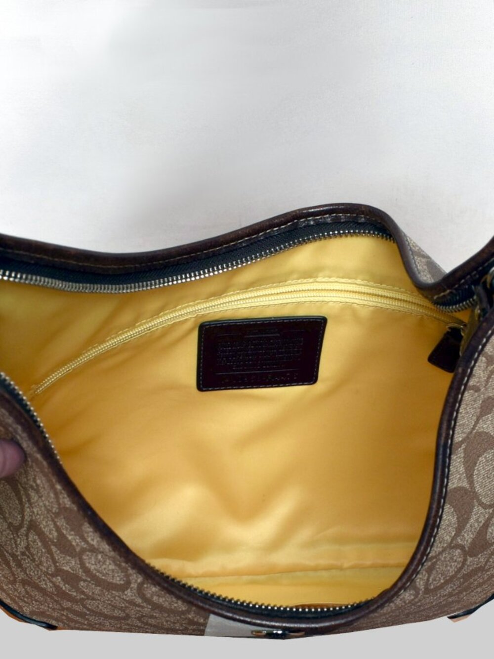 Coach Signature Stripe Chelsea Hobo Shoulder Bag F14476 Khaki Brown - Picture 12 of 13
